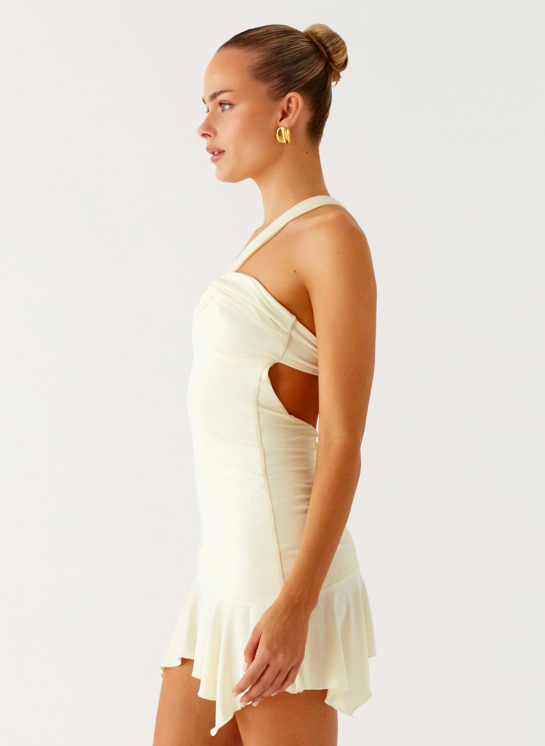 Not Your Fan Cut Out Mini Dress - Yellow
