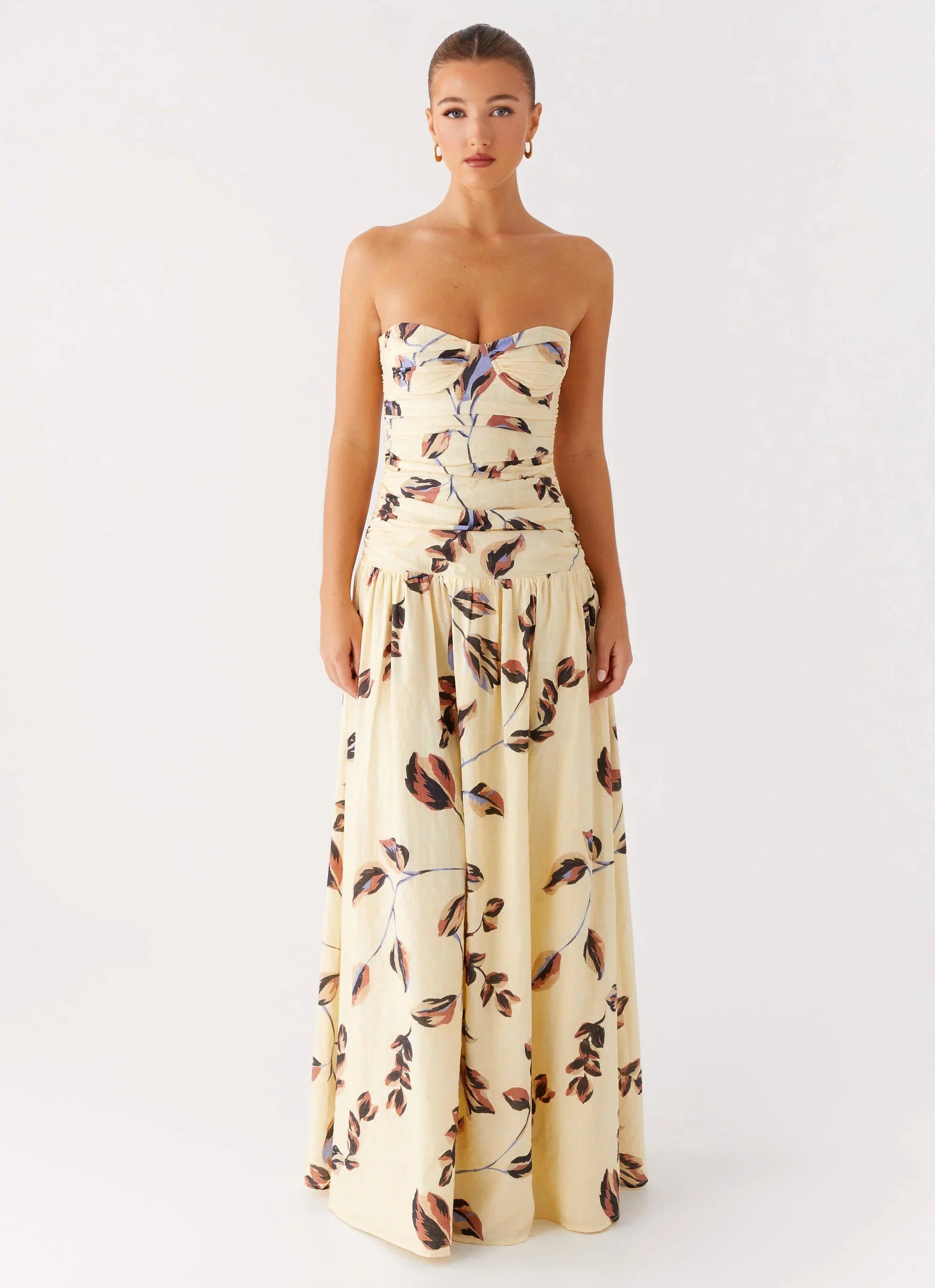 Rhea Ruched Maxi Dress - Buttercream Bliss