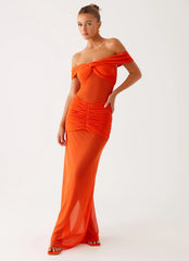 Charming Off Shoulder Maxi Dress - Orange