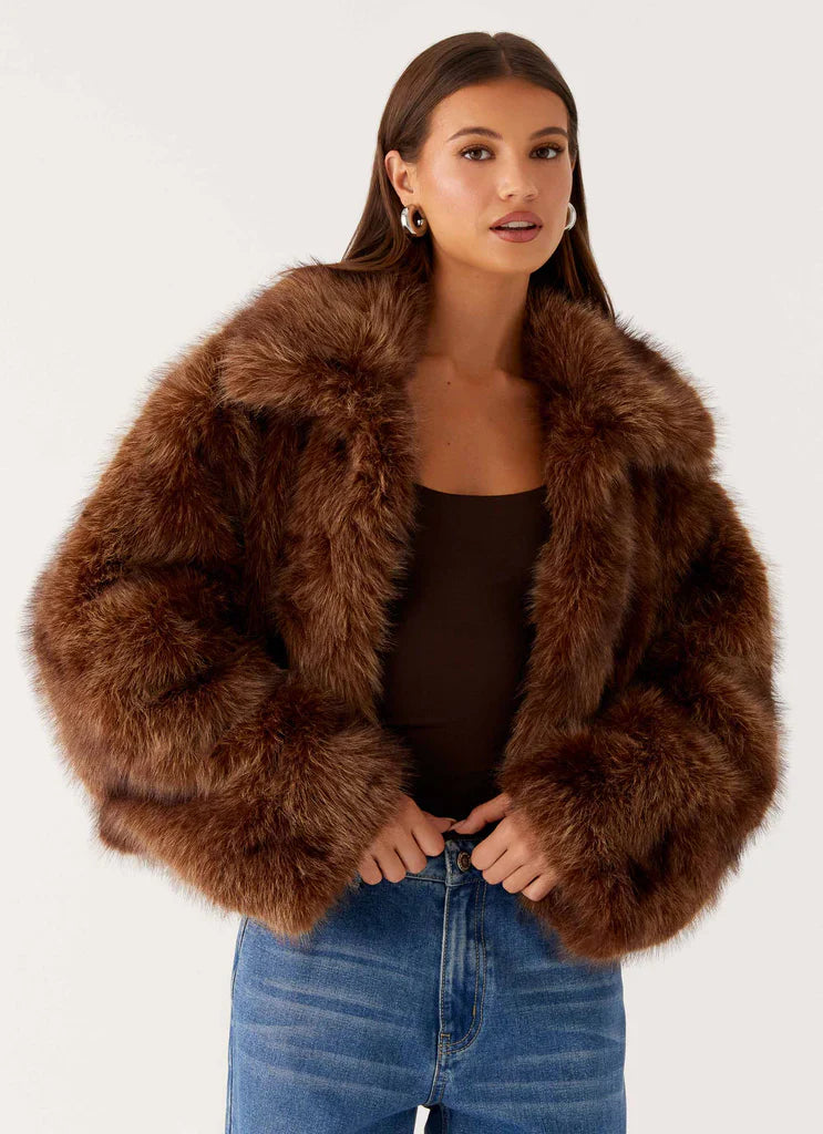 Miccy Cropped Fur Coat - Chocolate