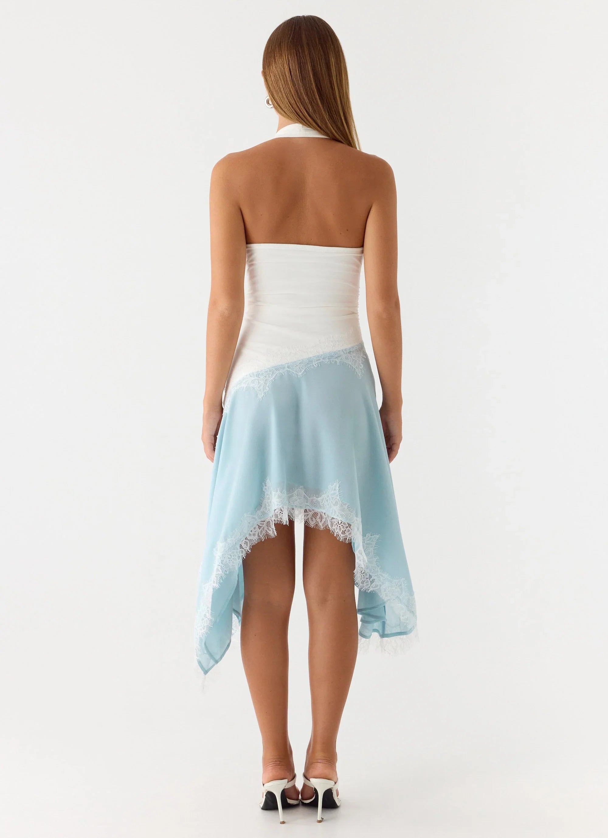 Brionee Midi Dress - Pale Blue & White
