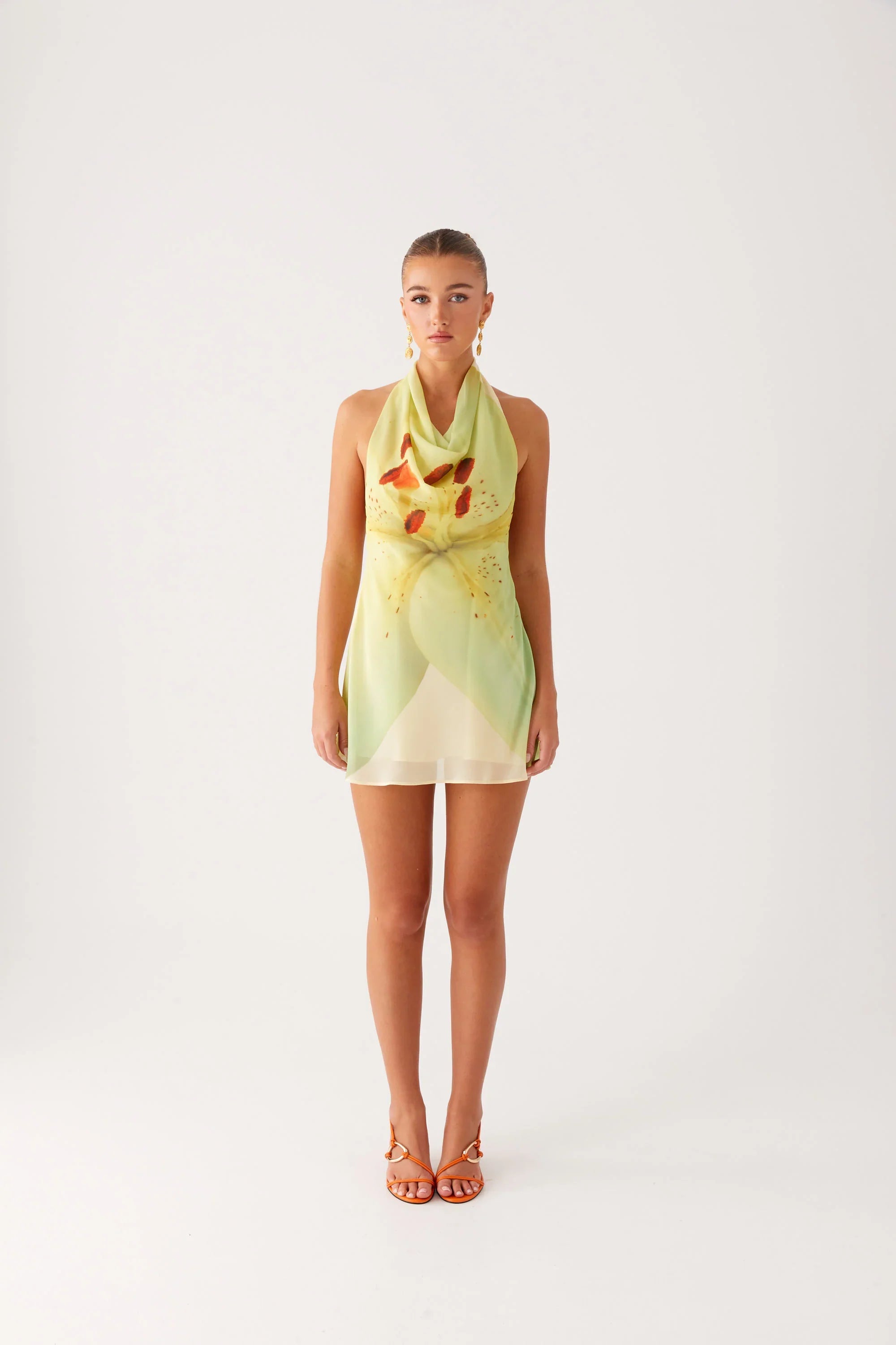 Zofia Cowl Neck Mini Dress - Green Floral