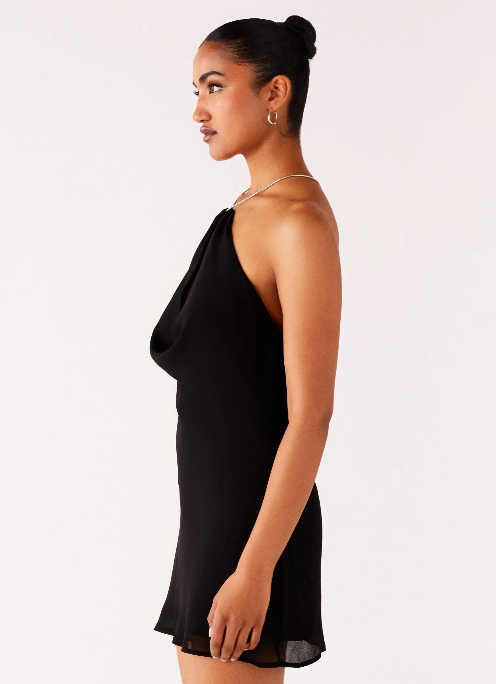 Key Hole Cowl Neckline Mini Dress - Black