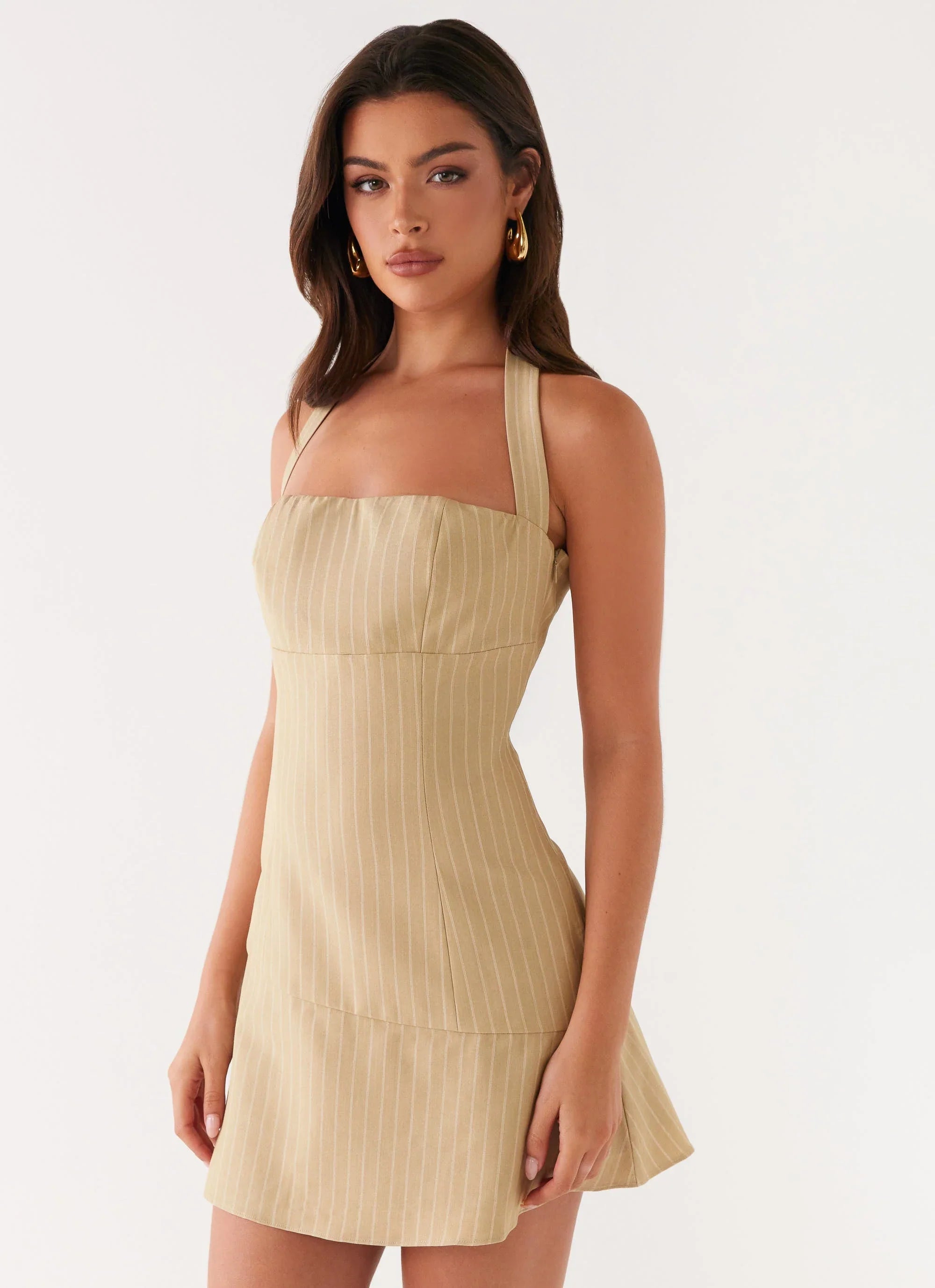 Erica Mini Dress - Beige Stripe