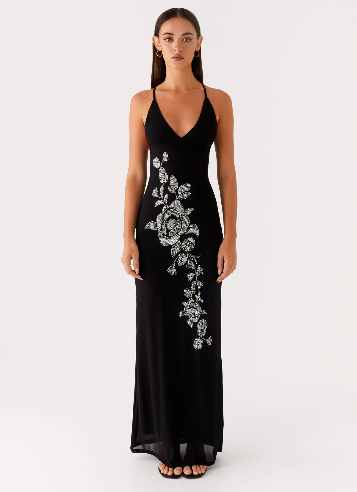 Beki Beaded Mesh Maxi Dress - Black