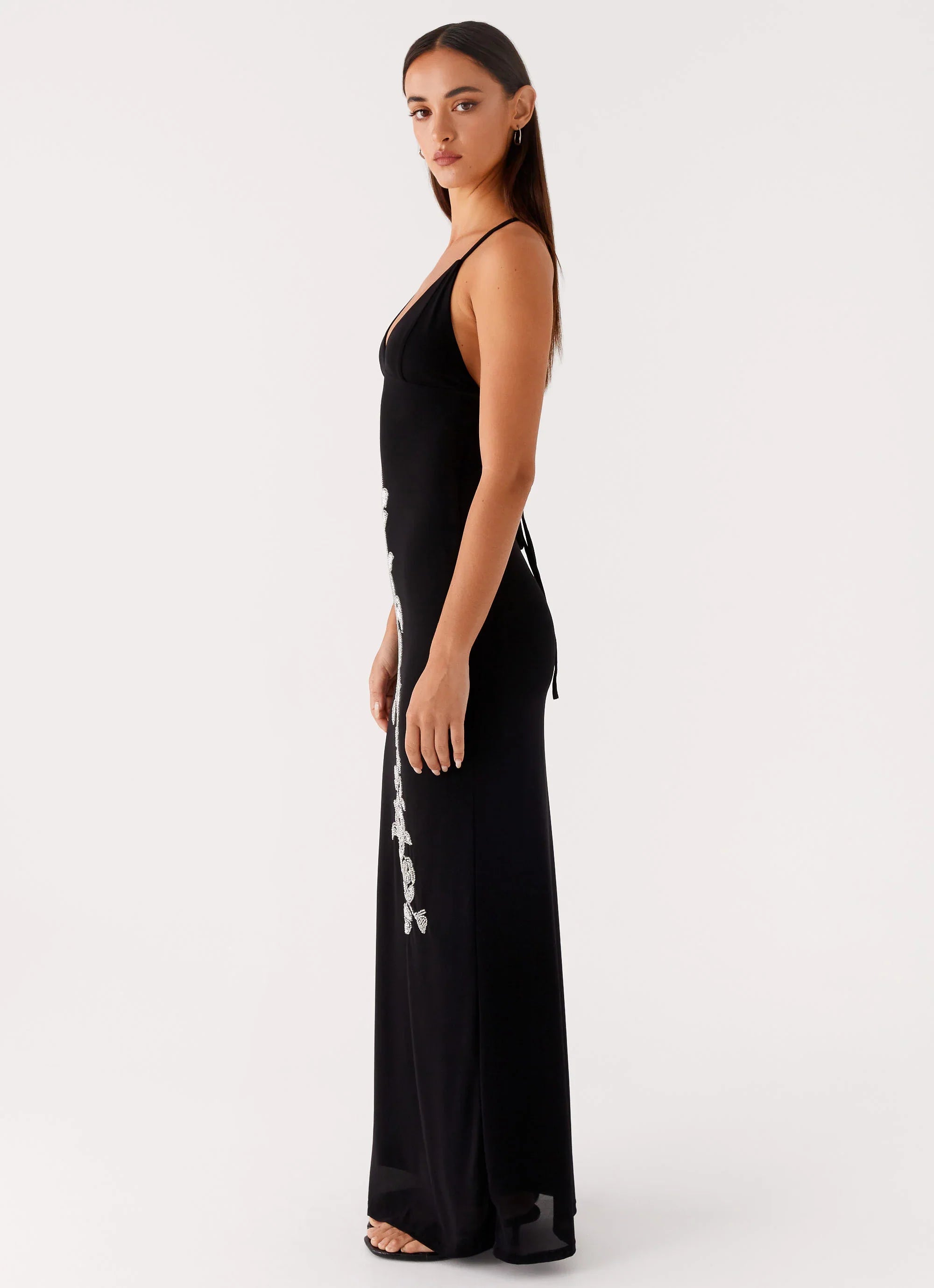 Beki Beaded Mesh Maxi Dress - Black