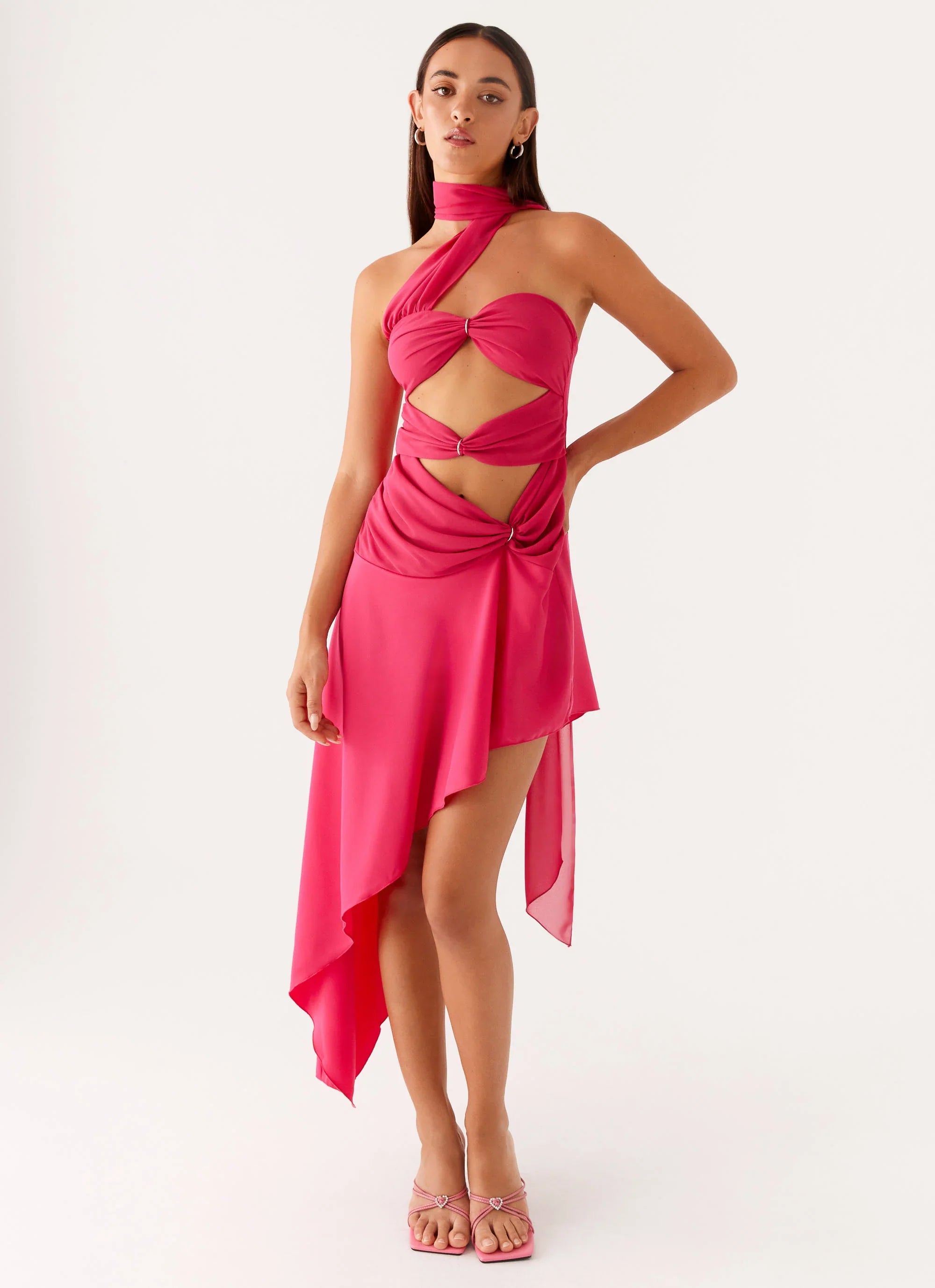 Circa Scarf Midi Dress - Hot Pink