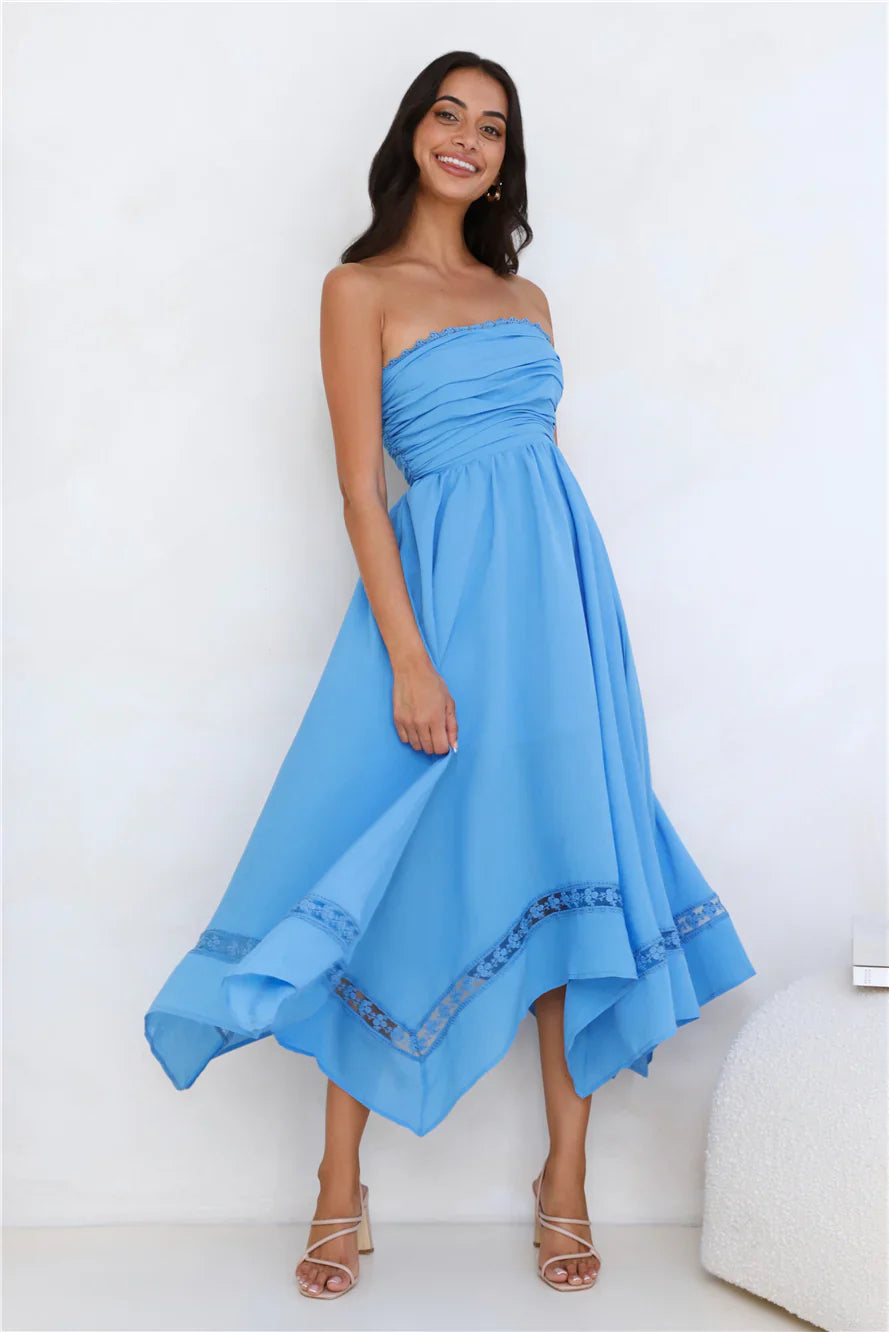 Visit The Moon Strapless Midi Dress Yellow