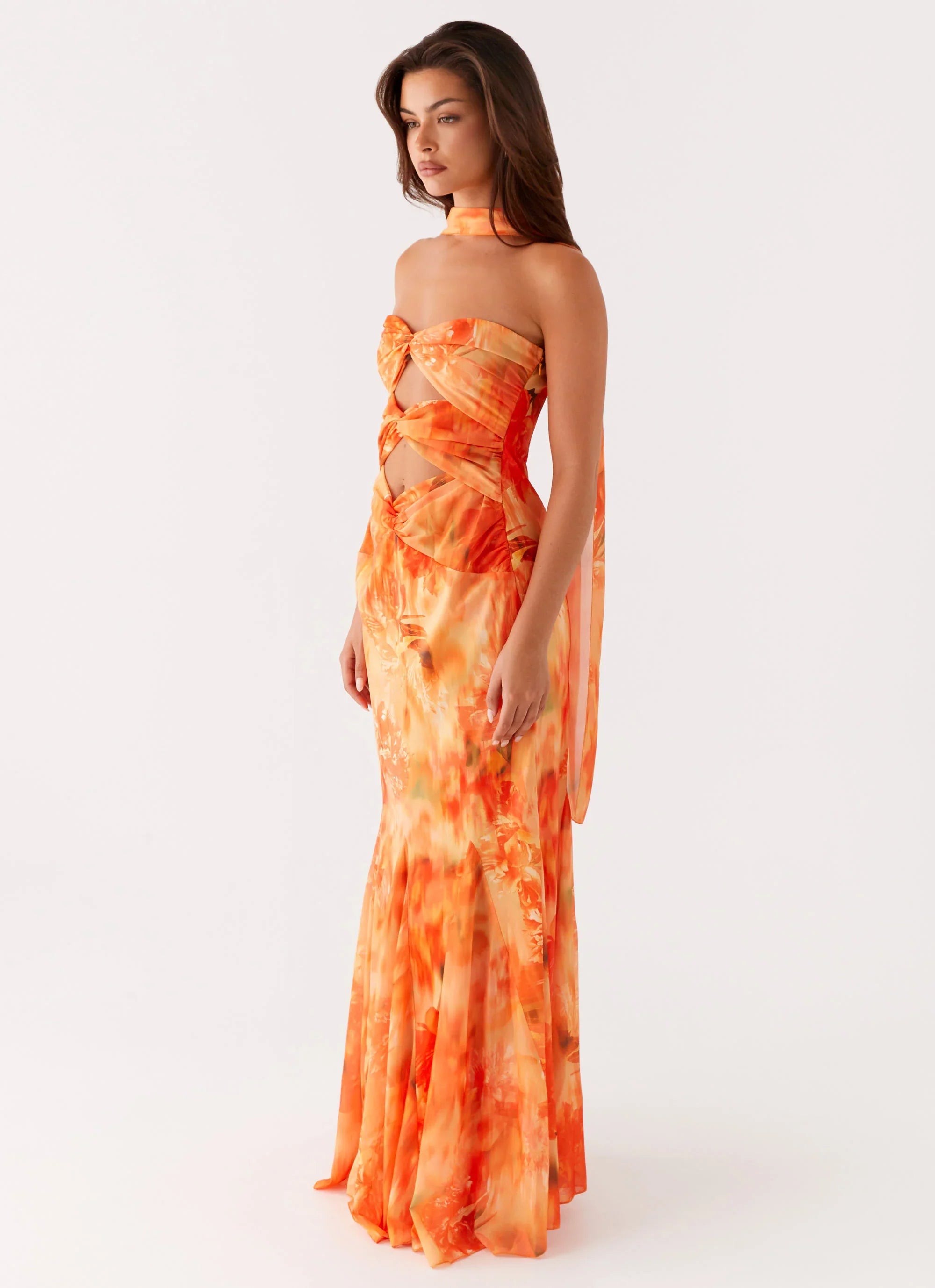 Melrose Satin Chiffon Maxi Dress - Sunset Floral