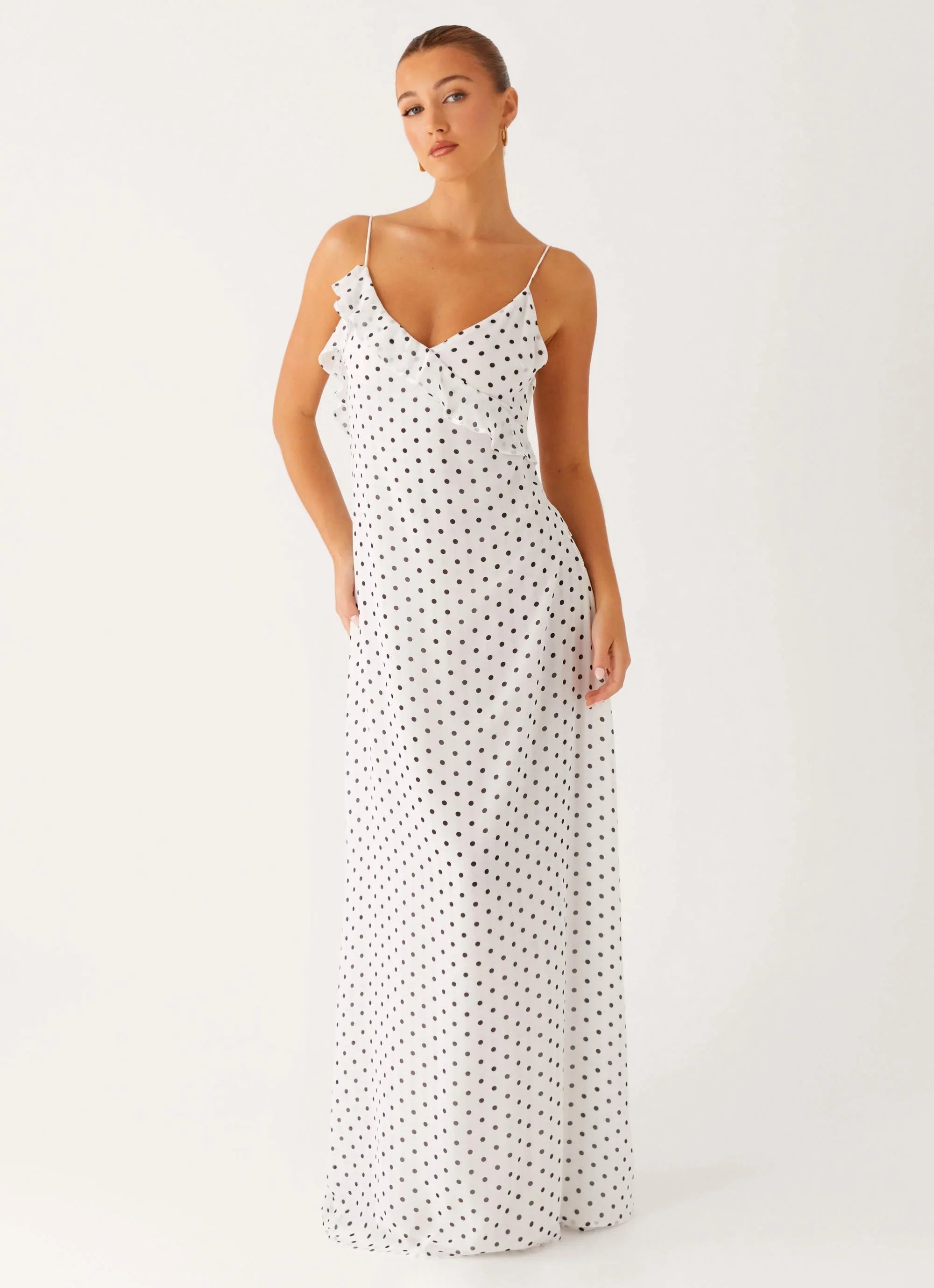 Harri Maxi Dress - White Polka Dot