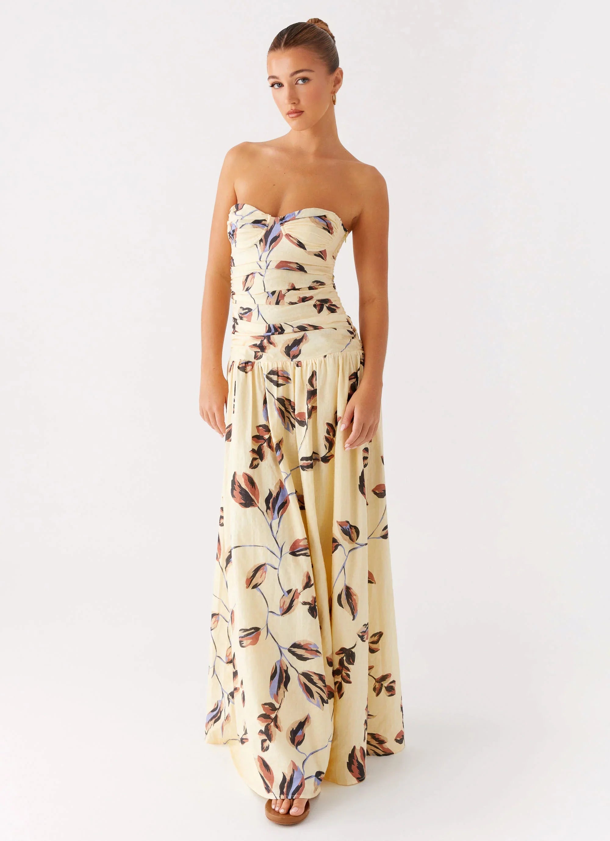 Rhea Ruched Maxi Dress - Buttercream Bliss