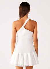Hestia Drop Waist Shirring Mini Dress - White