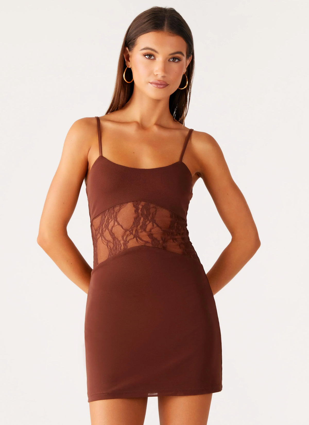 Jordanna Lace Mini Dress - Chocolate