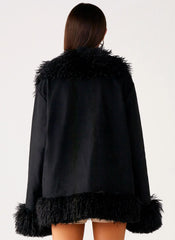 Carmelita Faux Fur Trim Jacket - Black