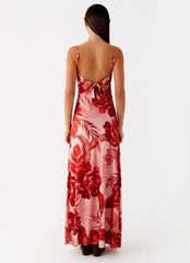 Flora Satin Maxi Dress - Sicily Sunsets Print