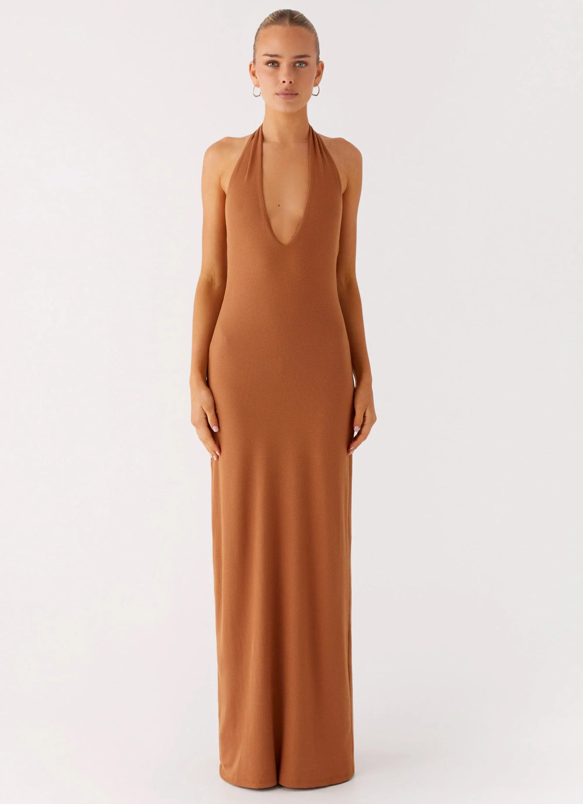 Plunge For You Maxi Dress - Tan