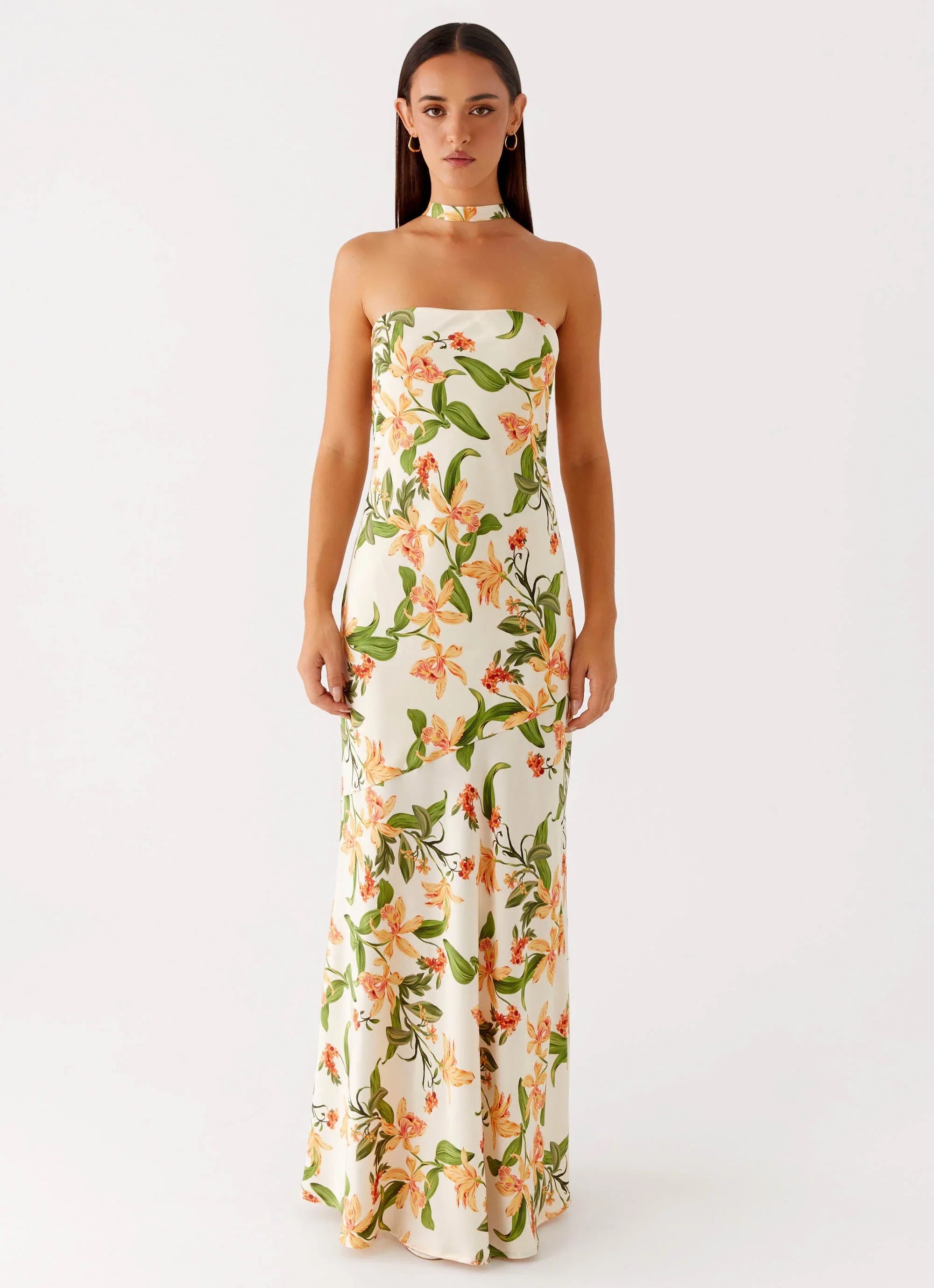 Damali Satin Maxi Dress - Floral Print