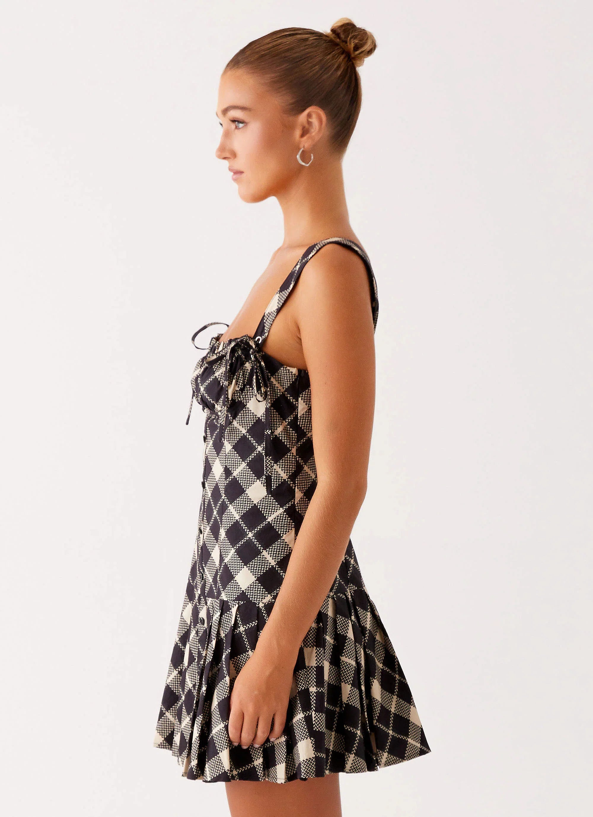 Tuni Mini Dress - Taupe Check